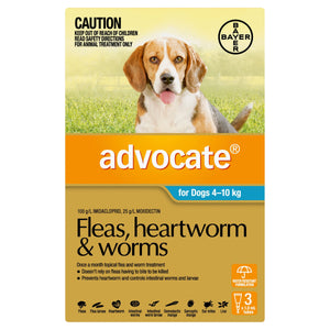 Advocate Dog Flea,Tick & Worming Treatments Advocate Dog Small 4-10kg 3 pack