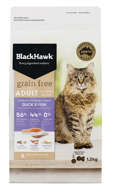 Black Hawk Cat Dry Food Black Hawk Cat Grain Free Duck/Fish 1.2Kg