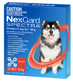 Nexgard Spectra Dog Flea,Tick & Worming Treatments Nexgard Spectra Red 30.1-60kg Dogs 6 pack