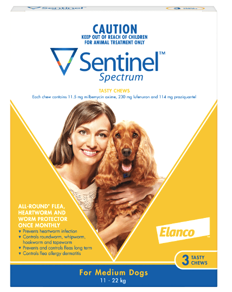 Sentinel Dog Flea,Tick & Worming Treatments Sentinel Spectrum Medium Dog 11-22kg 3 pack