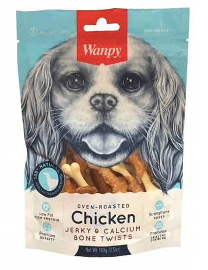 Wanpy Dog Treats Wanpy Chicken Jerky & Calcium Bone Twists 100g