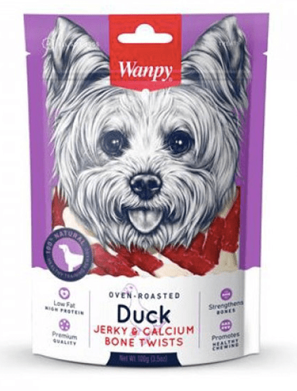 Wanpy Dog Treats Wanpy Duck Jerky & Calcium Bone Twists 100g