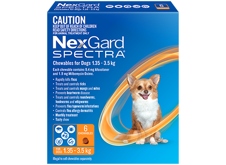 Nexgard Spectra Very Small Dogs Orange 1.35 - 3.5kg 3 Pack