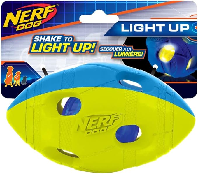 Nerf LED Bash Football Dog Toy, Blue/Green