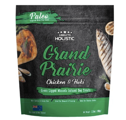 Absolute Holistic Dog Treats Air Dried Dog Treats Grand Prairie Chicken & Hoki 100gm