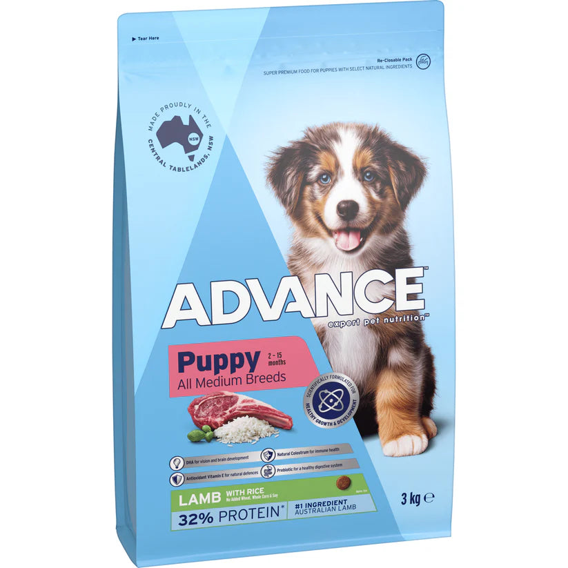 Advance Dry Dog Food Puppy Medium Breed Lamb and Rice 3kg