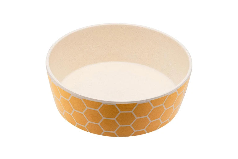 Beco Printed Bamboo Food and Water Dog Bowl Honeycomb