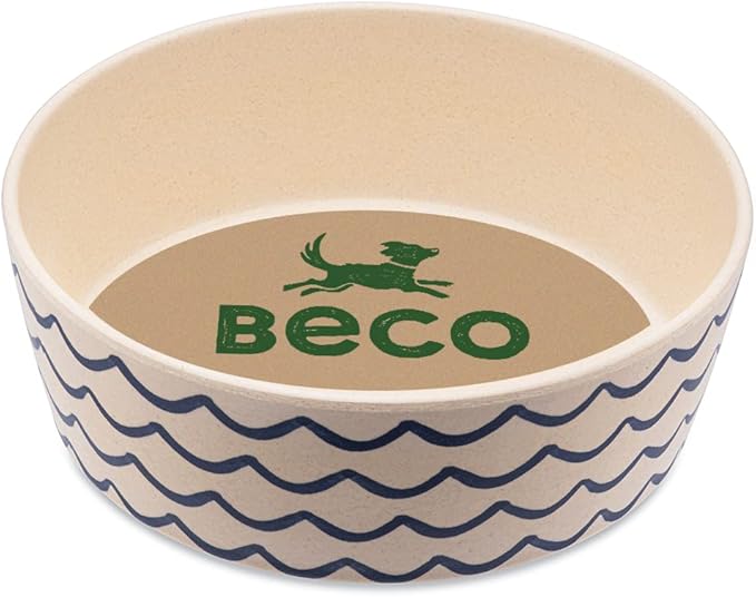 Beco Printed Bamboo Food and Water Dog Bowl Waves