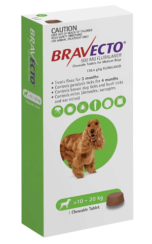 Bravecto Dog Flea,Tick & Worming Treatments Bravecto Chew For Medium Dogs 3 Month Pack 10-20kg