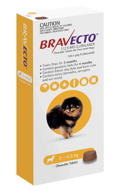 Bravecto Dog Flea,Tick & Worming Treatments Bravecto Chew For Very Small Dogs 3 Month Pack 2.8-4.5kg