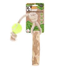 FurKidz Mighty Chomp Coffee Wood Rope Tugg with Tennis Balls Large