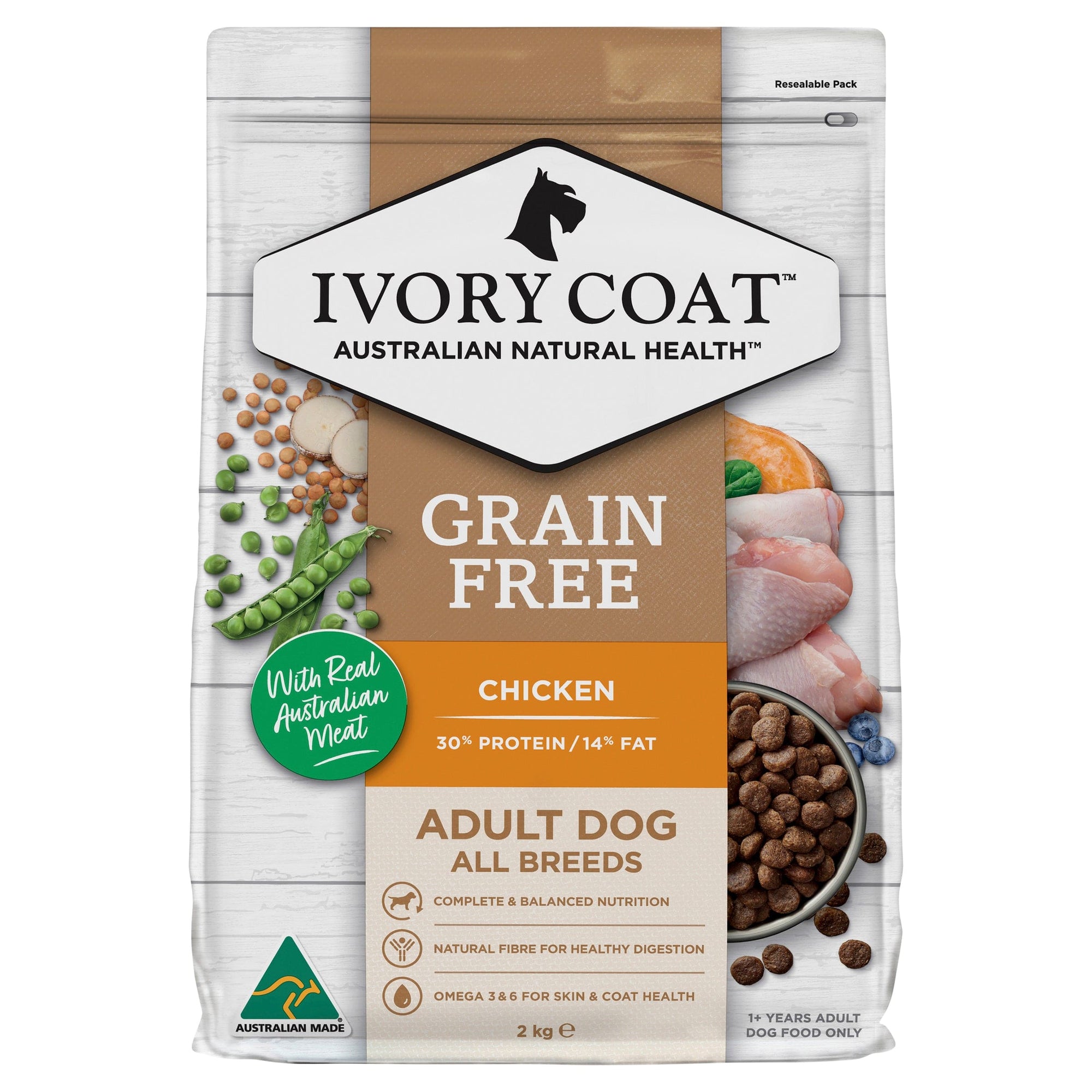 Ivory Coat Dog Dry Food Ivory Coat Grain Free Adult Dog Chicken 2Kg