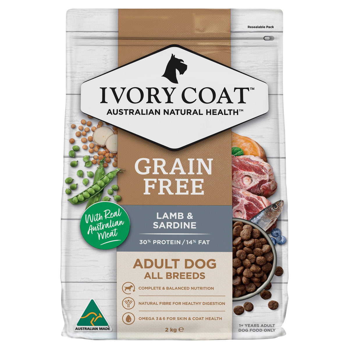 Ivory Coat Dog Dry Food Ivory Coat Grain Free Lamb and Sardine 2kg