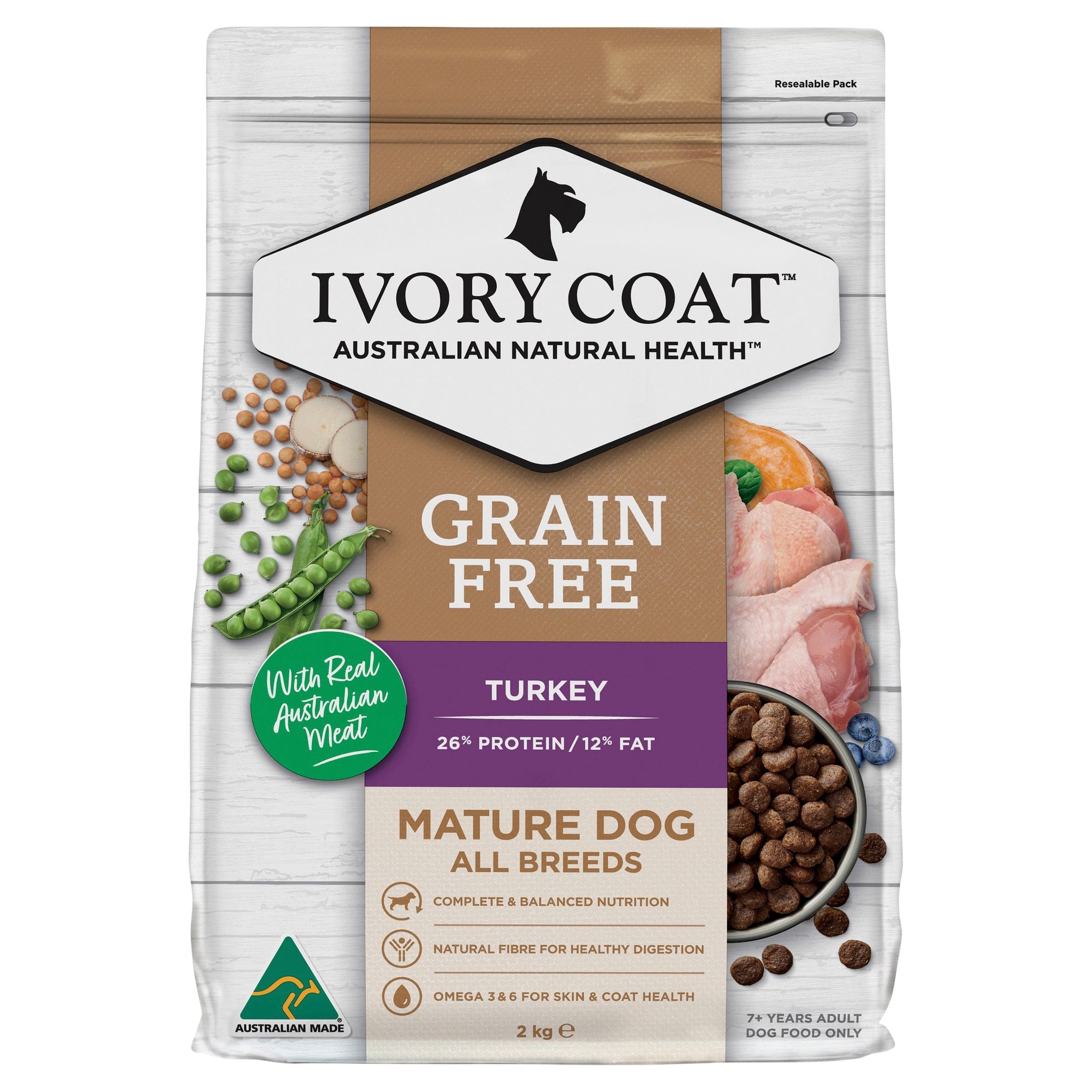 Ivory Coat Dog Dry Food Ivory Coat Grain Free Senior Fat Reduced Turkey 2kg