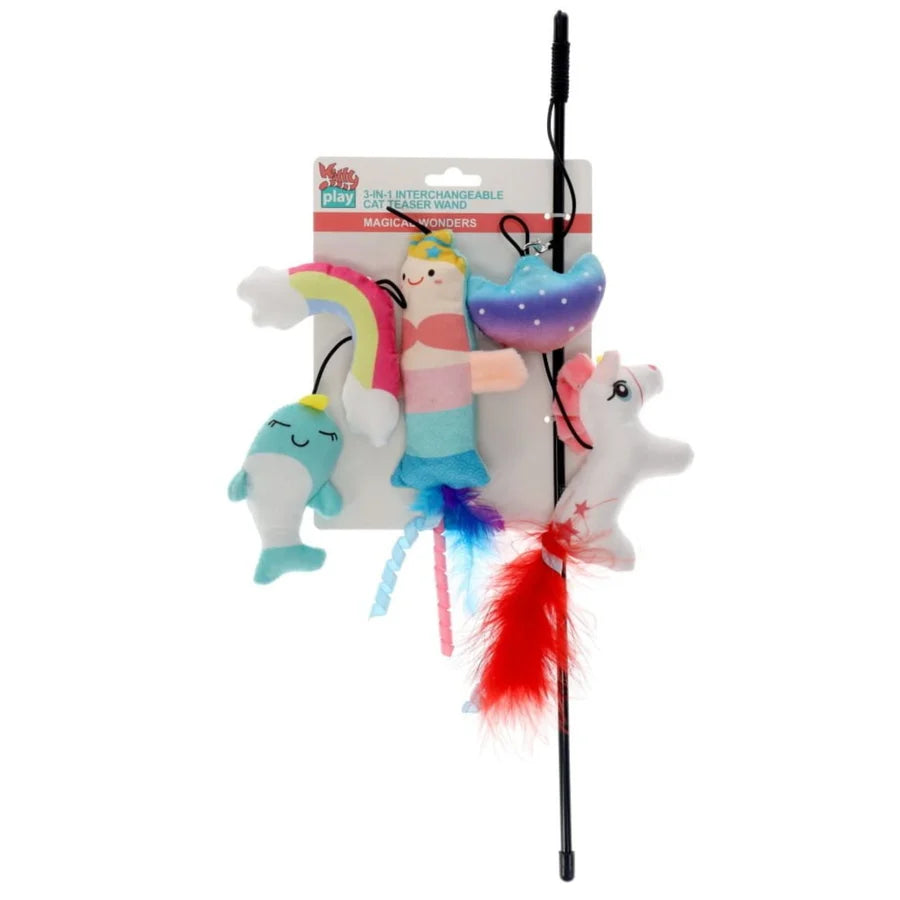 Kitty Play 3-in-1 Interchangeable Cat Teaser Wand -Magical Wonders