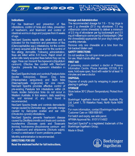 Nexgard Spectra Dog Flea,Tick & Worming Treatments Nexgard Spectra Green 7.6-15kg Dog 6 Pack