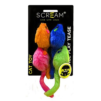 Scream Multi-coloured Mice Cat Toys (4 Pack)