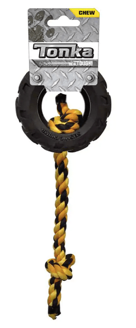 Tonka Dog Toy Tonka Mighty Chomp Tyre w/Rope 10cm Dog Toy