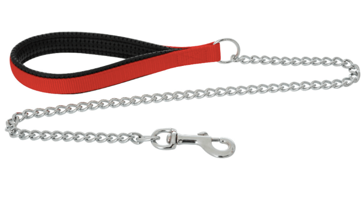 Yours Droolly Dog Collars, Leads & Harnesses Red Padded Dog Lead with Chain 122cm